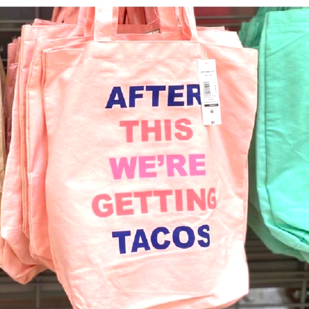 New without tags After This We’re Getting Tacos Canvas Reusable Tote Bag pink